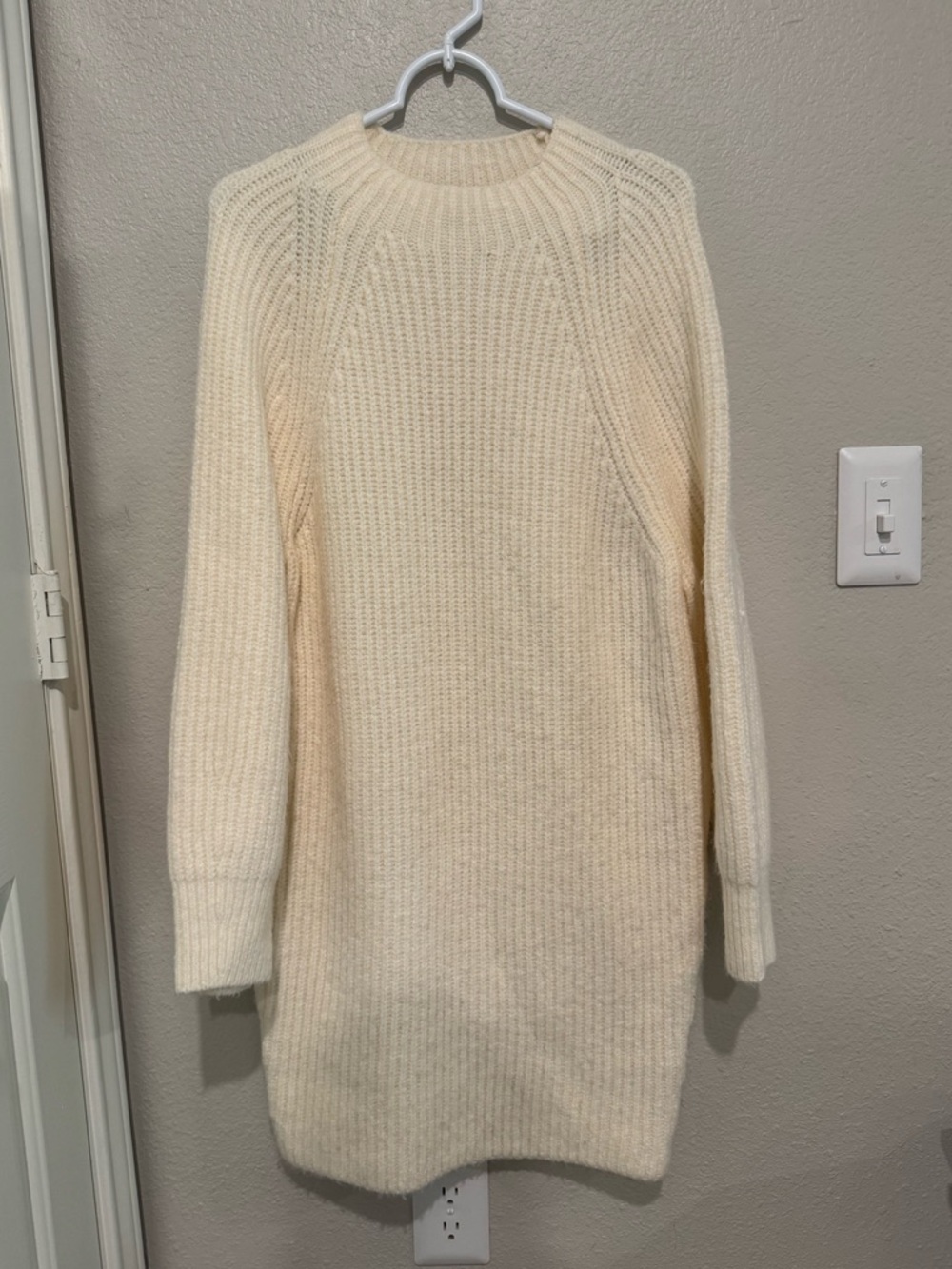 Express Cream Ribbed Knit Sweater Dress